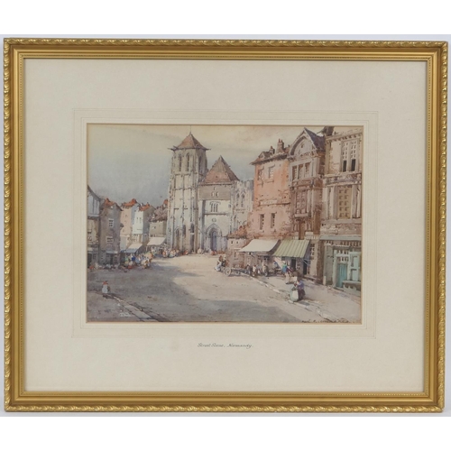 256 - Noel Harry Leaver (1889-1951), Pair, Spire of St. Pierre, Caen, and Normandy street scene, watercolo... 