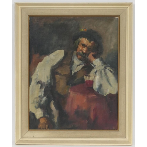 284 - Continental School (Mid 20th Century), Man leaning on a table, oil on canvas board, 33cm x 26cm