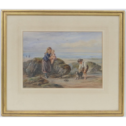 289 - James Drummond (1816-77), Pair, On the Beach, watercolours, signed, dated 1874, 26cm x 35cm