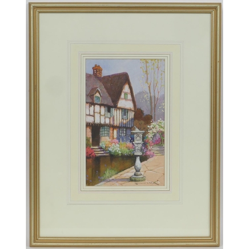 323 - Ernest Uden (1879-1940), Pair, Manor house and gardens, watercolours, signed, 27cm x 16.5cm