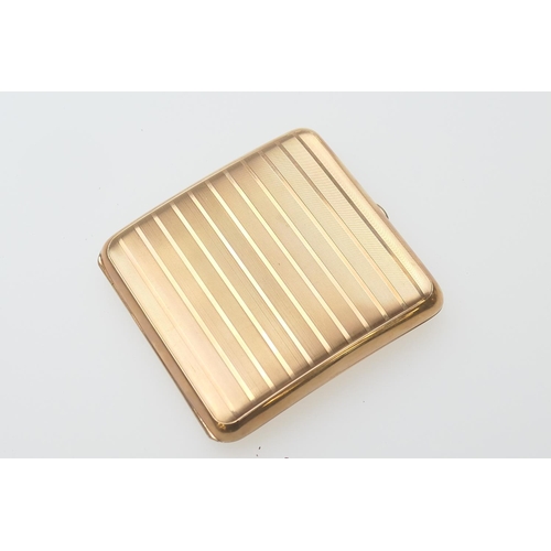 402 - George V 9ct gold cigarette case, London 1920, curved form with engine turned vertilinear decoration... 