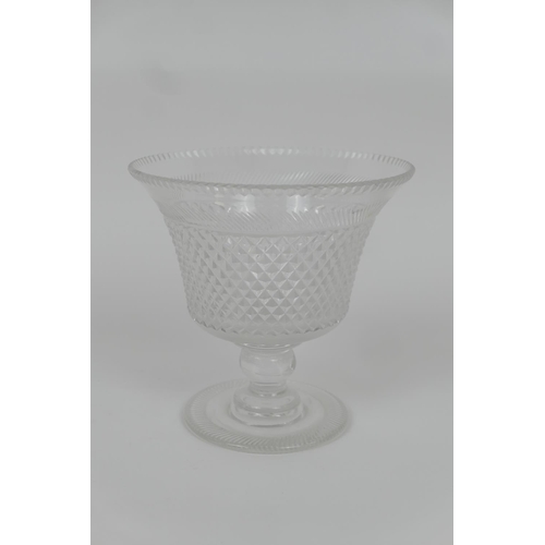 41 - Victorian strawberry cut glass pedestal bowl, circa 1880, 21cm diameter, height 20.5cm