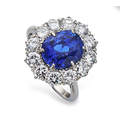 440 - Fine sapphire and diamond cluster ring by Boodles, the mixed cushion cut natural sapphire measuring ... 