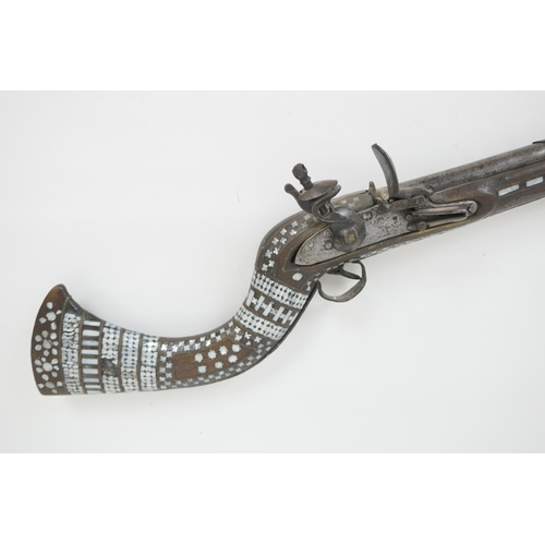 503 - Afghan flintlock Jezail, 45.5'' barrel, East India Company lock, the forend and stock inlaid through... 