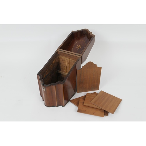 522 - George III mahogany and inlaid knife box, circa 1800, the sloping top with conch shell inlay in hare... 