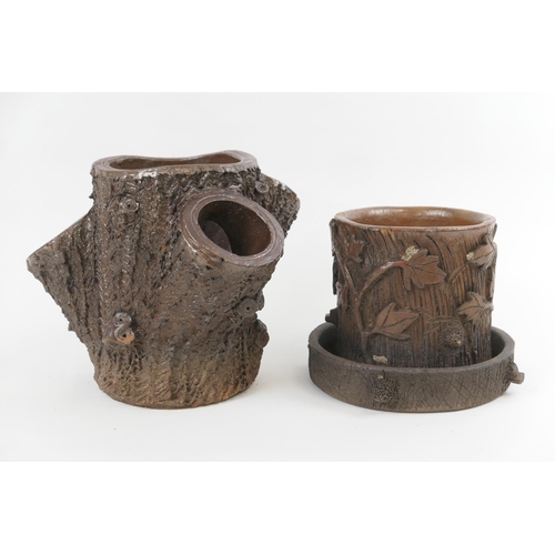 61 - Buckley Pottery 'tree stump' strawberry planter, rich brown glaze worked with a bark finish, height ... 