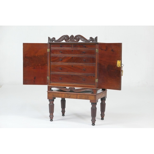 631 - George IV mahogany collector's cabinet, dated 1826, in the manner of George Bullock, the carved anth... 