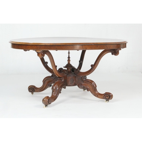 638 - Victorian burr walnut breakfast or supper table, circa 1840-60, the finely figured quarter veneered ... 