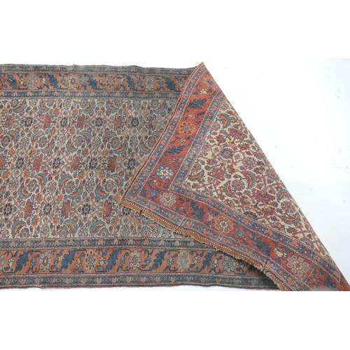 660 - Bidjar woollen runner, circa 1900, fawn field with a herati of flowerheads and crescent form foliage... 