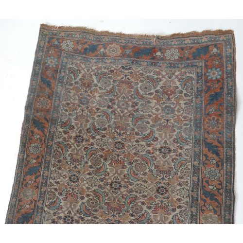 660 - Bidjar woollen runner, circa 1900, fawn field with a herati of flowerheads and crescent form foliage... 