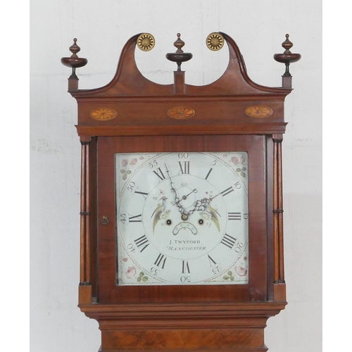 662 - J Twyford, Manchester, mahogany eight day longcase clock, circa 1810, with swan neck pediment and th... 