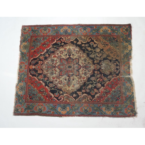 670 - Persian Malayer woollen rug, late 19th Century, centred with a red flowerhead motif within a fawn re... 