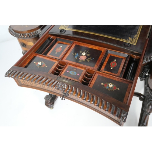 675 - Exhibition quality French rosewood and inlaid lady's vanity table, circa 1860, having a shaped mirro... 