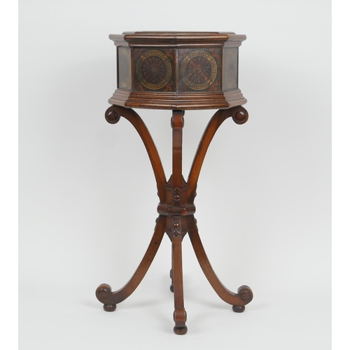 681 - Victorian Gothic Revival pollard oak octagonal jardiniere stand, circa 1860, decorated with painted ... 