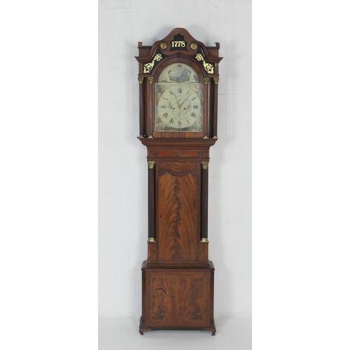 691 - James Lomax, Blackburn, a mahogany and inlaid eight day longcase clock, the hood with verre eglomise... 