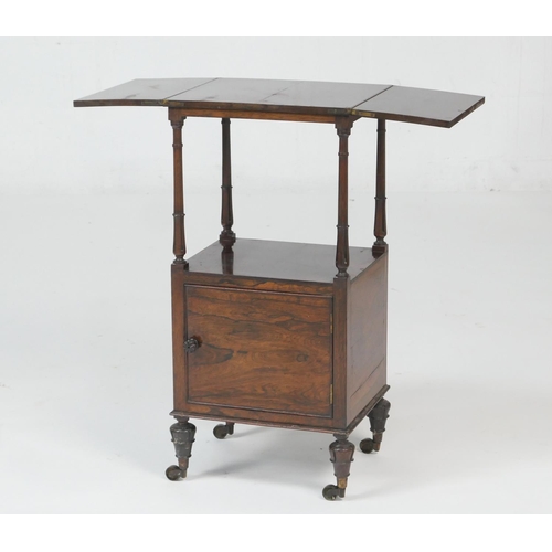 696 - William IV rosewood washstand, square folding top on turned and tulip carved slender columns with po... 