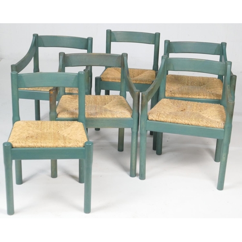 699 - Set of six green stained beech Carimate dining chairs, by Vico Magistretti for Habitat, comprising f... 