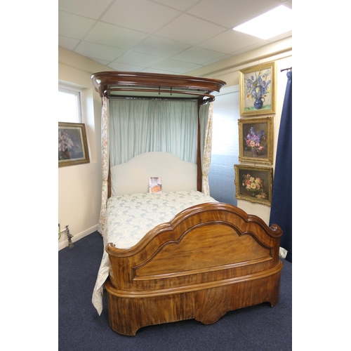 715 - Victorian mahogany half tester bed, circa 1870, having a moulded canopy, upholstered headboard and m... 