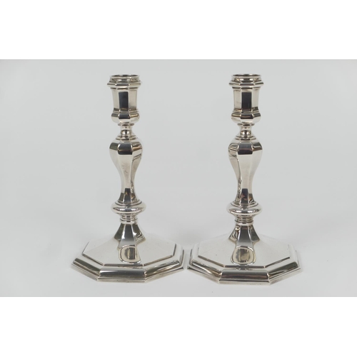 73 - Pair of Elizabeth II cast silver candlesticks, in Queen Anne style, maker B S, London 1979, inverted... 