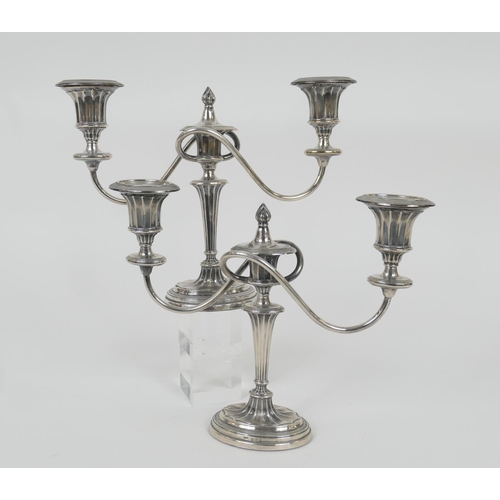 78 - Pair of Edwardian silver candelabra, Birmingham 1906, in the Adam style, having two S-shaped branche... 