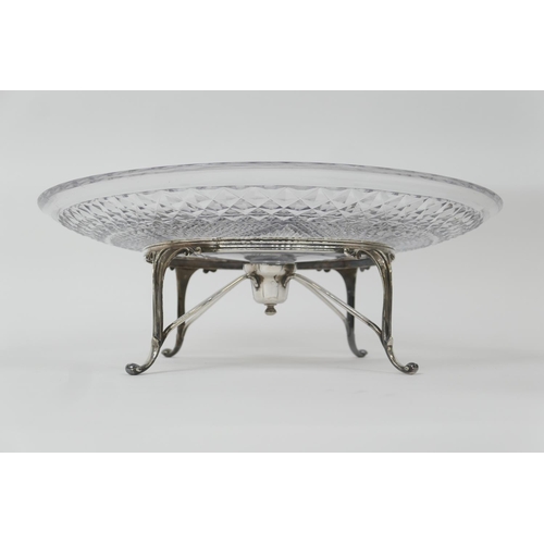 81 - Late Victorian cut glass table centre, circa 1900, large strawberry cut bowl supported on a silver p... 