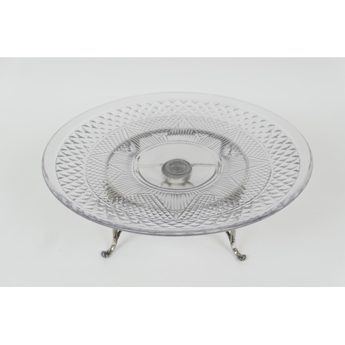 81 - Late Victorian cut glass table centre, circa 1900, large strawberry cut bowl supported on a silver p... 