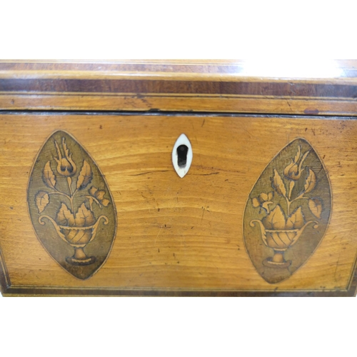 513 - George III satinwood and inlaid tea caddy, circa 1790, of domed casket form, the front panel inlaid ... 