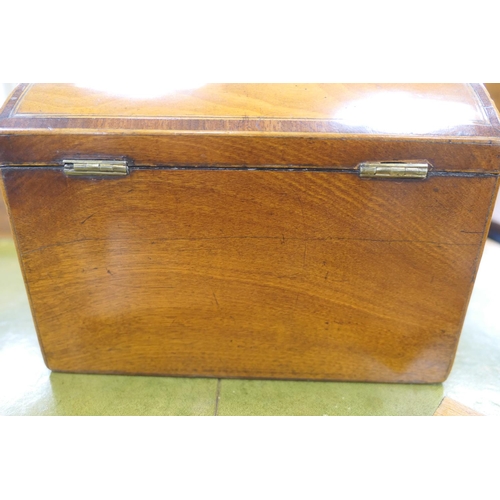 513 - George III satinwood and inlaid tea caddy, circa 1790, of domed casket form, the front panel inlaid ... 