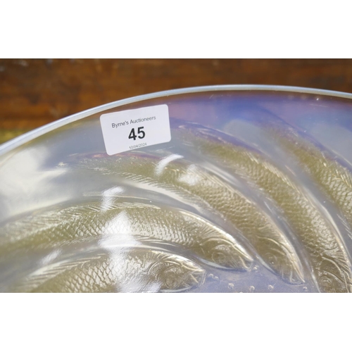 45 - Lalique Poisson bowl, moulded and tinted with blue opalescence, stencilled mark 'R Lalique France', ... 