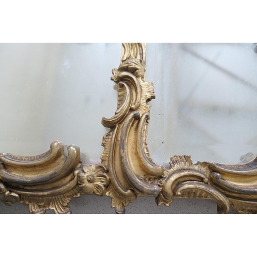 625 - Victorian gilt moulded triptych overmantel mirror, mid 19th Century, having three bevelled glass pla... 