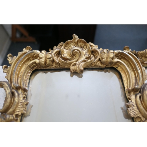 625 - Victorian gilt moulded triptych overmantel mirror, mid 19th Century, having three bevelled glass pla... 