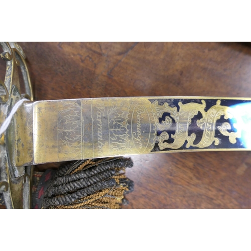 564 - 1803 pattern British Infantry flank officer's sword, curved 29'' single edged blade, blued and with ... 