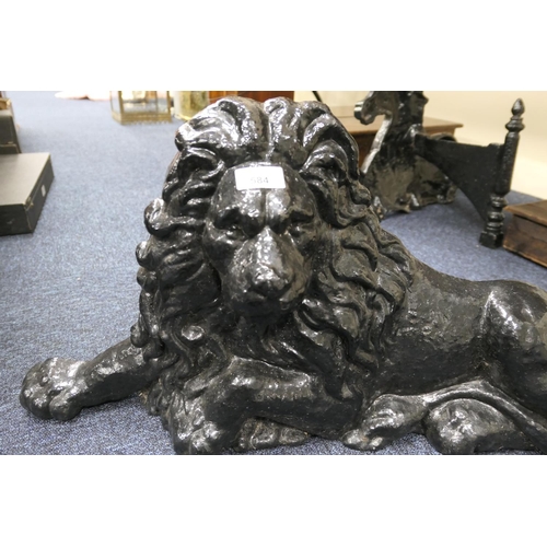 584 - Pair of Victorian lion and unicorn cast iron boot scrapes, mid 19th Century, the lion 68cm, the unic... 