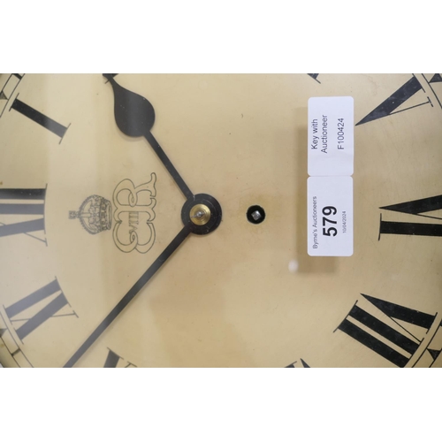 579 - Edward VIII mahogany dial wall clock by F W Elliott Ltd, painted with Roman numerals and bearing an ... 