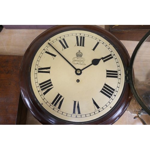 579 - Edward VIII mahogany dial wall clock by F W Elliott Ltd, painted with Roman numerals and bearing an ... 