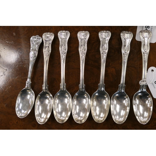 84 - Four George IV silver Coburg pattern teaspoons, by William Eley and William Fearn, London 1823, weig... 