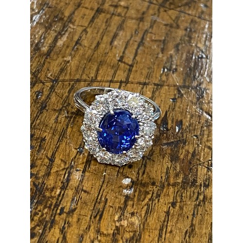 440 - Fine sapphire and diamond cluster ring by Boodles, the mixed cushion cut natural sapphire measuring ... 