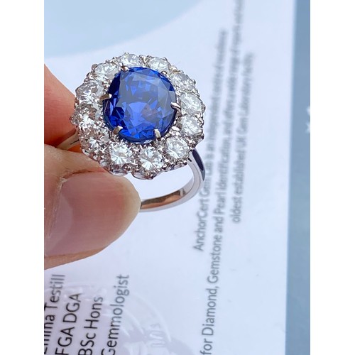 440 - Fine sapphire and diamond cluster ring by Boodles, the mixed cushion cut natural sapphire measuring ... 