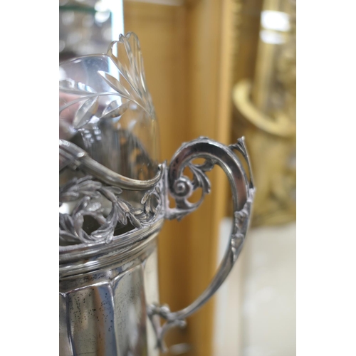 179 - Pair of Kaiser silver plated vases, circa 1910, each having a cut and shaped glass liner, with twin ... 