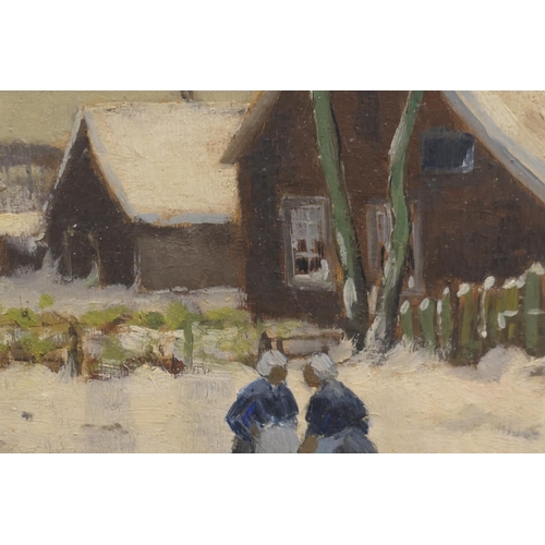 264 - Continental School (early 20th Century), Winter landscape with figures before a cottage, indistinctl... 