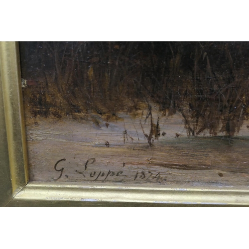 301 - Gabriel Loppe (1825-1913), Winter sunset, possibly Vallee de l'Arve, oil on board, signed and dated ... 