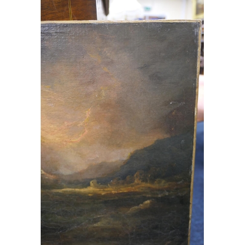 307 - In the style of John Martin, The Refuge, oil on relined canvas, 19th Century, unframed, 76cm x 64cm