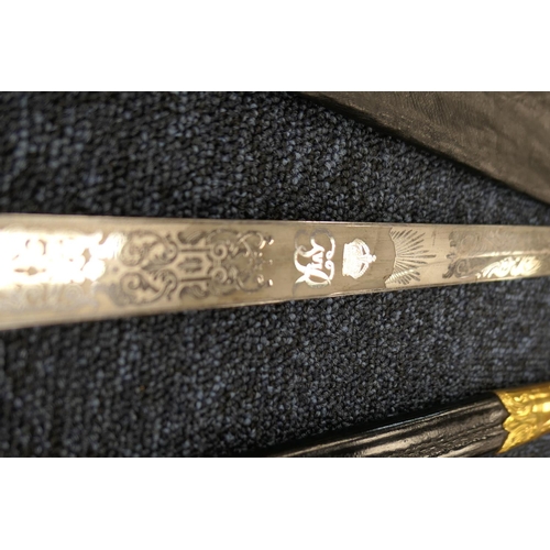 563 - George VI Naval officer's dress short sword, 45.5cm etched blade with royal and naval cyphers inscri... 