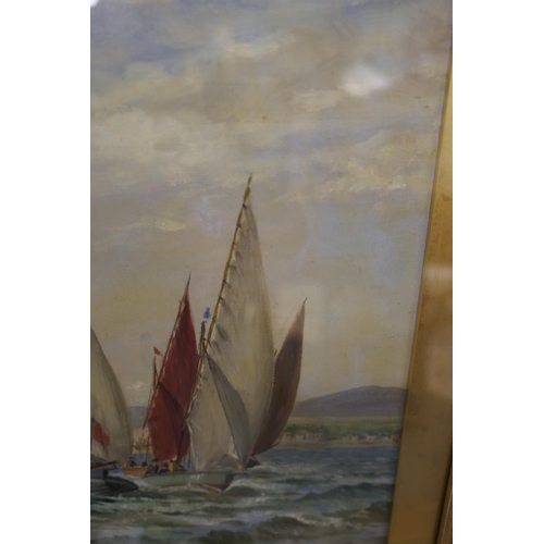 311 - Flaxney Stowell Jnr (1846-1916), Racing off Cowes, oil on canvas, signed and dated 1919, 30cm x 45cm