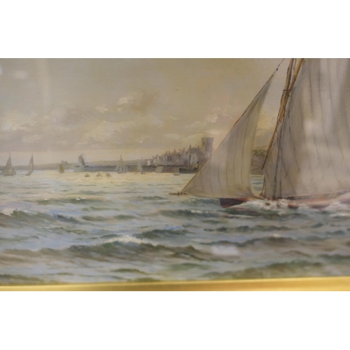 311 - Flaxney Stowell Jnr (1846-1916), Racing off Cowes, oil on canvas, signed and dated 1919, 30cm x 45cm