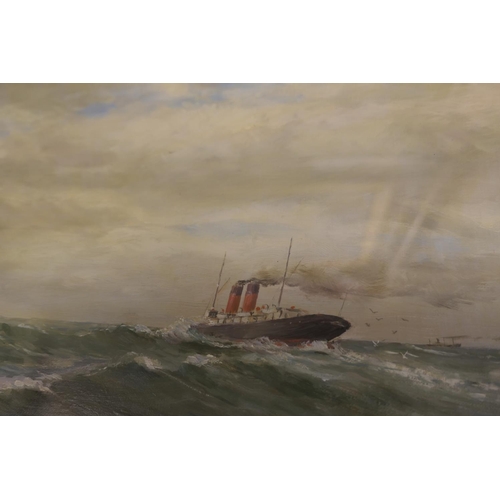 312 - Flaxney Stowell Jnr (1846-1916), Crossing to the Isle of Man in the winter, oil on canvas, signed, d... 