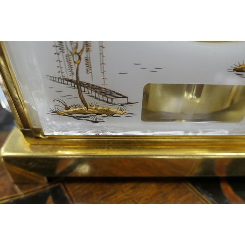 523 - Jaeger Le-Coultre gilt brass chinoiserie Atmos clock, plexi-glass panels, signed Marina, 526-5 calib... 