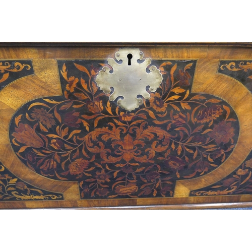 606 - Walnut and marquetry inlaid chest on stand, in the William and Mary style, inlaid to the top and fro... 