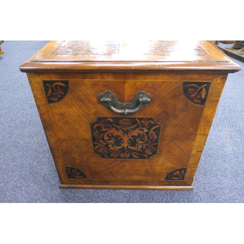 606 - Walnut and marquetry inlaid chest on stand, in the William and Mary style, inlaid to the top and fro... 