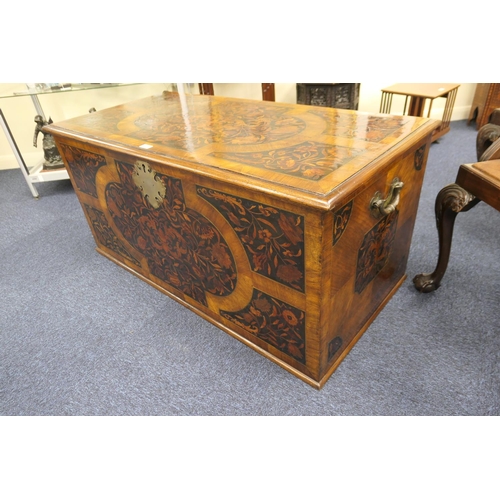 606 - Walnut and marquetry inlaid chest on stand, in the William and Mary style, inlaid to the top and fro... 